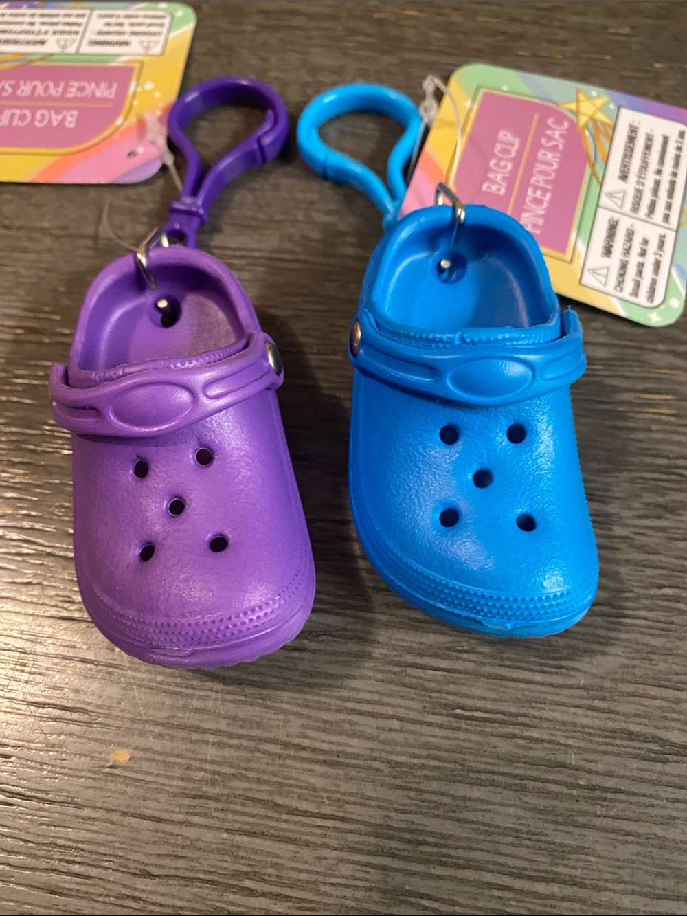 Mini Clog Bag Clip Pair - Purple and Blue